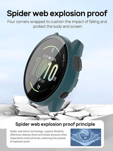 2-Pack Case for Garmin Forerunner 165 Smart Watch, ZBAGUG with Tempered Glass Screen Protector, Ultra - Thin Hard PC Full Protective Face Cover Bumper for Garmin Forerunner 165 Watch. Green in Kuwait