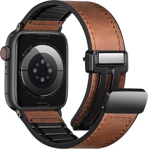 Charlam 4 Pack Apple Watch Cases and Magnetic Leather Apple Watch Bands 42mm 44mm 45mm 46mm 49mm, Brown in Kuwait