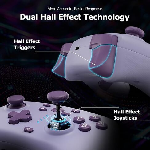Wireless Switch Controller for Switch/Switch 2/Lite/OLED/PC Controller with Adapter, Purple Switch Controller with Hall Joysticks & Hall Triggers, Switch Pro Controller with Wake-up, 2 Back Programmable Buttons, Turbo Function in Kuwait