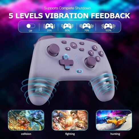 Wireless Switch Controller for Switch/Switch 2/Lite/OLED/PC Controller with Adapter, Purple Switch Controller with Hall Joysticks & Hall Triggers, Switch Pro Controller with Wake-up, 2 Back Programmable Buttons, Turbo Function in Kuwait