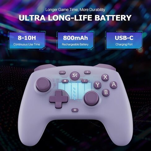 Wireless Switch Controller for Switch/Switch 2/Lite/OLED/PC Controller with Adapter, Purple Switch Controller with Hall Joysticks & Hall Triggers, Switch Pro Controller with Wake-up, 2 Back Programmable Buttons, Turbo Function in Kuwait