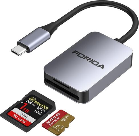FORIDA Aluminum 2-in-1 SD/Micro SD Card Reader USB C, 190MB/s High-Speed, Dual Card Simultaneous Read & Transfer, Compatible with iPhone 15/16/17, Laptop, Tablet, Camera & All USB-C Devices in Kuwait