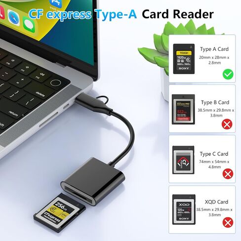 CFexpress Type A Card Reader with USB 3.2 (Gen 2) 10Gbps, USB-C&USB-A 2-in-1 Type A CFexpress Adapter, Compatible with Windows/Mac/Linux/Android, for iPhone 17/16/15, Laptops, Tablets, Smartphones in Kuwait