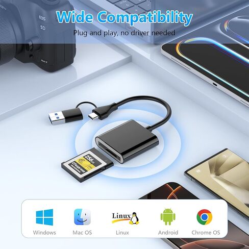 CFexpress Type A Card Reader with USB 3.2 (Gen 2) 10Gbps, USB-C&USB-A 2-in-1 Type A CFexpress Adapter, Compatible with Windows/Mac/Linux/Android, for iPhone 17/16/15, Laptops, Tablets, Smartphones in Kuwait