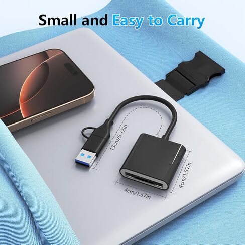 CFexpress Type A Card Reader with USB 3.2 (Gen 2) 10Gbps, USB-C&USB-A 2-in-1 Type A CFexpress Adapter, Compatible with Windows/Mac/Linux/Android, for iPhone 17/16/15, Laptops, Tablets, Smartphones in Kuwait