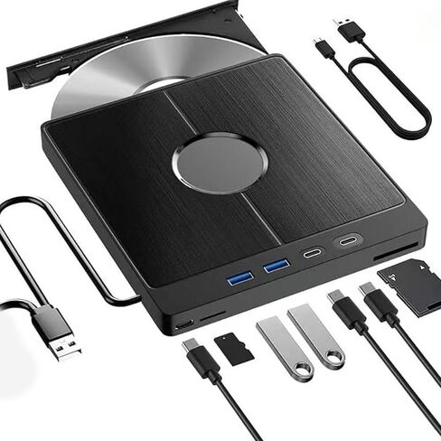 External DVD Drive USB C USB 3.0 CD DVD RW Burner Player Reader with TF and Type C Ports Plug and Play Metal PP Portable Design Suitable for in Kuwait