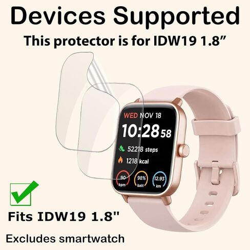 Screen Protector for 1.8" Smartwatch IDW19, Compatible with Gydom, Quican VERYFIT Fitness Tracker, Flexible TPU Film, Full Coverage, Self-Healing, High Definition Clear in Kuwait
