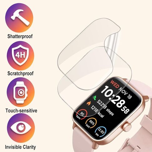 Screen Protector for 1.8" Smartwatch IDW19, Compatible with Gydom, Quican VERYFIT Fitness Tracker, Flexible TPU Film, Full Coverage, Self-Healing, High Definition Clear in Kuwait