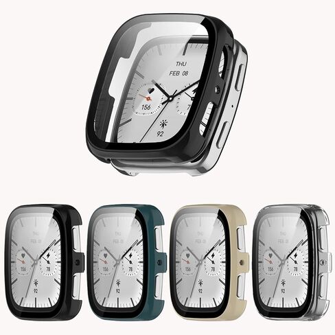 [4-Pack] Screen Protector Case with Tempered Glass Compitible with Amazfit Active 2 Square Smart Watch, Hard PC Case Screen Protector Cover Bumper Accessories for Women Men in Kuwait