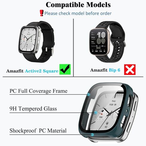 [4-Pack] Screen Protector Case with Tempered Glass Compitible with Amazfit Active 2 Square Smart Watch, Hard PC Case Screen Protector Cover Bumper Accessories for Women Men in Kuwait