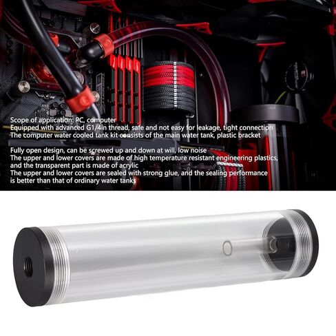 Water Cooling Reservoir 210mm/8.3in Length Acrylic Plastic Material 3 Holes G1/4in Thread Low Noise PC Cooling in Kuwait