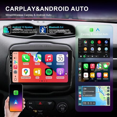 5G-WiFi6 Car Radio Stereo for Jeep Renegade 2015-2020,9 inch Android 13 Touchscreen Head Unit with Wireless Carplay Android Auto GPS Navigation Bluetooth SWC FM HD Backup Camera (2Ram 64Rom) in Kuwait