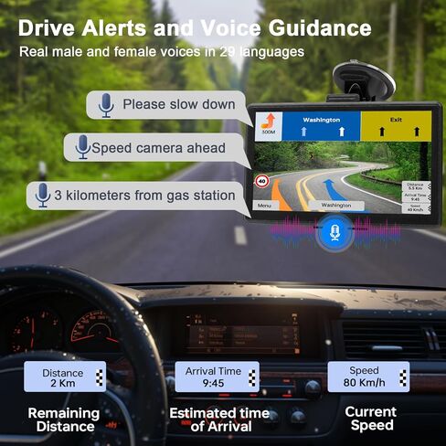 GPS Navigator for Car - 7" Car GPS Navigation System with 2026 Lifetime Maps Free Updates, Support Voice Turn-by-Turn Guidance & Speedcam/Red Light Alerts, Custom Truck Routing for 7 Vehicles in Kuwait