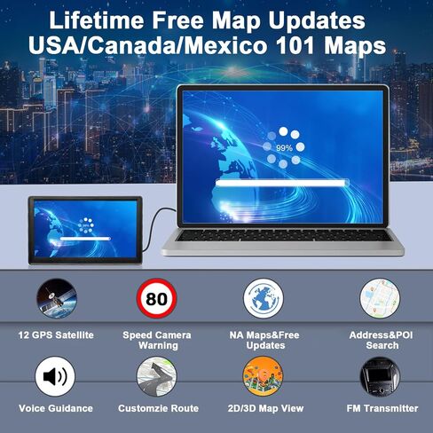 GPS Navigator for Car - 7" Car GPS Navigation System with 2026 Lifetime Maps Free Updates, Support Voice Turn-by-Turn Guidance & Speedcam/Red Light Alerts, Custom Truck Routing for 7 Vehicles in Kuwait