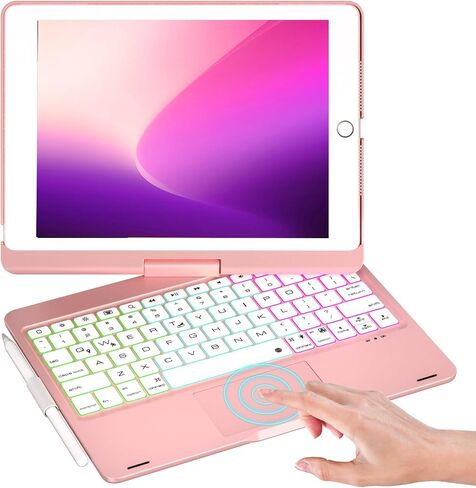 NOKBABO iPad 9th Generation Case with Keyboard 360° Rotatable Touchpad and 7 Color Backlight & Pencil Holder for iPad 9th/8th/7th Gen 10.2 inch & iPad Air 3rd Gen/iPad Pro 10.5 inch - Black in Kuwait