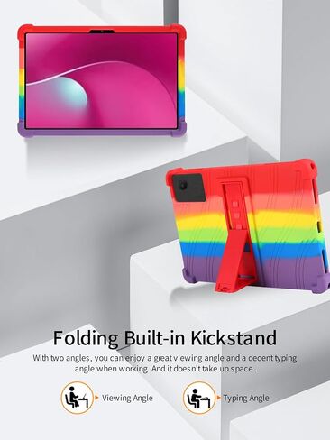 for T-Mobile REVVL Tab 2 5G 10.1 Inch Tablet Case,BOVUGAC Soft Silicone Adjustable Stand Shockproof Kids Friendly for T-Mobile REVVL Tab 2 2025 10.1" Tablet(Rainbow) in Kuwait