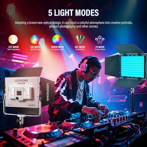 Godox Litemons LP600R RGB LED 2-Light Kit with 4-Pack NP-F550 Batteries & Chargers, 60W Full Color Light Bundle, 1800-10000K, 2 Light Stands & Case, Portable Dual Battery Power for Video Recording in Kuwait