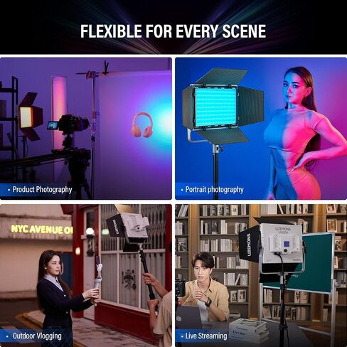 Godox Litemons LP600R RGB LED 2-Light Kit with 4-Pack NP-F550 Batteries & Chargers, 60W Full Color Light Bundle, 1800-10000K, 2 Light Stands & Case, Portable Dual Battery Power for Video Recording in Kuwait
