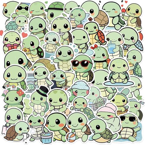 50 PCS Cute Turtle Stickers Animals Sticker Waterproof Vinyl Decal for Journaling Laptop Scrapbook Water Bottles Phone Caps Luggage for Adults Teens Womens in Kuwait