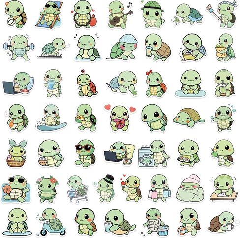 50 PCS Cute Turtle Stickers Animals Sticker Waterproof Vinyl Decal for Journaling Laptop Scrapbook Water Bottles Phone Caps Luggage for Adults Teens Womens in Kuwait