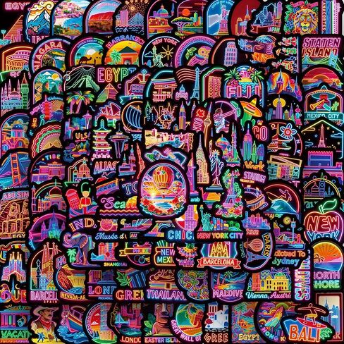 200Pcs World Travel Stickers Pack, Vacation Sticker Famous City Landmark Waterproof Vinyl Travel Luggage Stickers for Suitcases Water Bottle Laptop Car Bike Scrapbooking in Kuwait