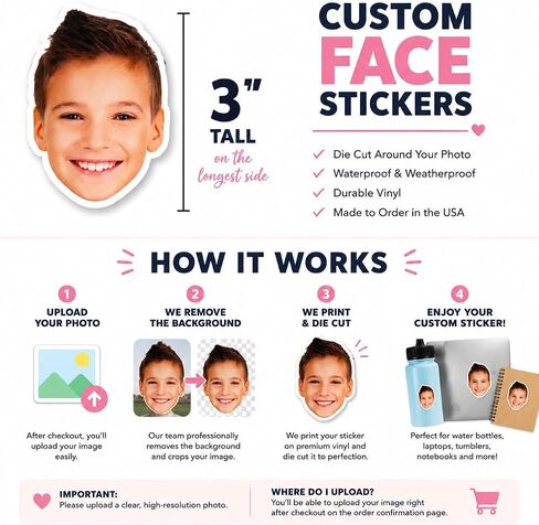 12 Custom Face Stickers – Personalized Photo Face Stickers, 3" Waterproof Die Cut Vinyl Stickers, Custom Party Favors for Birthdays, Graduation, Bachelorette & Events in Kuwait
