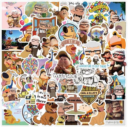 50Pcs Pixar UP Stickers Pack Waterproof Sticker Cartoon Film Decals for Water Bottle,Laptop,Phone,Skateboard,Scrapbooking,Bumper Gifts for Kids Teens Adults for Party Supply Favor (Pixar UP) in Kuwait
