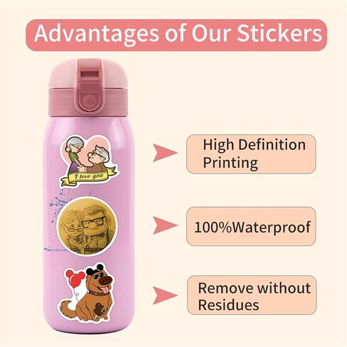 50Pcs Pixar UP Stickers Pack Waterproof Sticker Cartoon Film Decals for Water Bottle,Laptop,Phone,Skateboard,Scrapbooking,Bumper Gifts for Kids Teens Adults for Party Supply Favor (Pixar UP) in Kuwait
