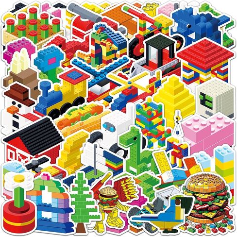 51 Pack Building Block Stickers Reusable Cartoon Decals for Water Bottles in Kuwait