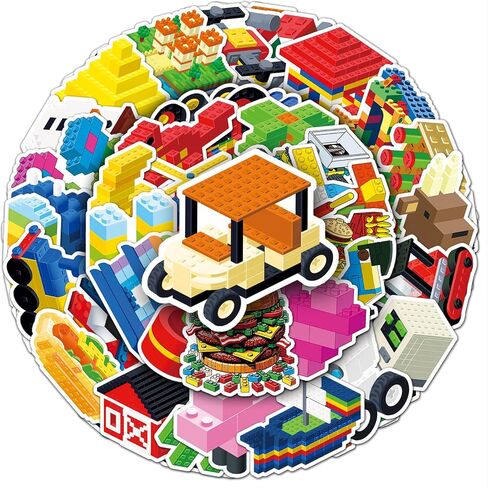 51 Pack Building Block Stickers Reusable Cartoon Decals for Water Bottles in Kuwait