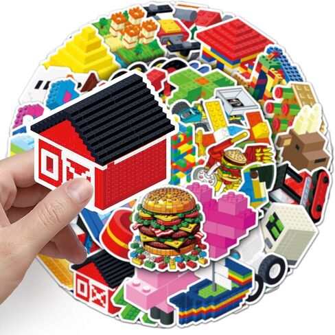 51 Pack Building Block Stickers Reusable Cartoon Decals for Water Bottles in Kuwait