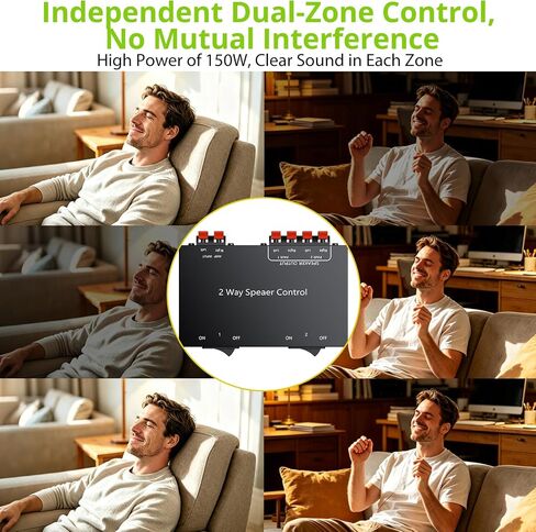 LiNKFOR 2-Zone Speaker Selector Switch Box - 1 Input 2 Output Audio Splitter for Stereo Amplifier Receiver - 150W/Channel, Independent 1/2 Buttons, Passive Multi-Room Home Audio Distribution in Kuwait