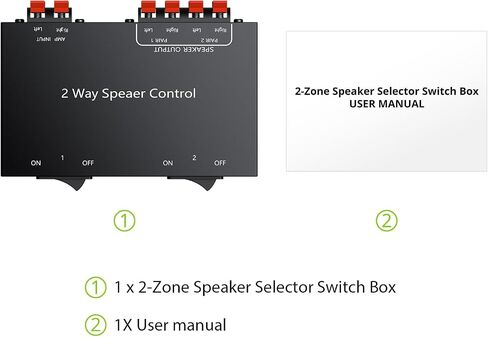 LiNKFOR 2-Zone Speaker Selector Switch Box - 1 Input 2 Output Audio Splitter for Stereo Amplifier Receiver - 150W/Channel, Independent 1/2 Buttons, Passive Multi-Room Home Audio Distribution in Kuwait