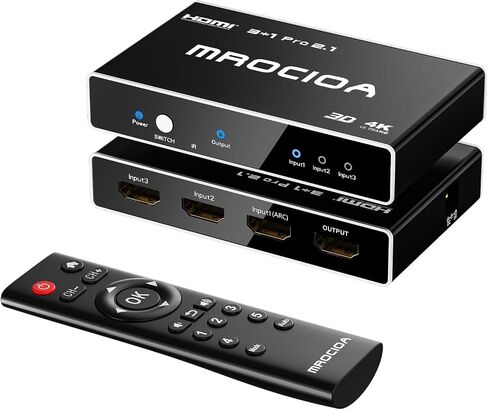 8K HDMI 2.1 Switch 3 in 1 Out with Remote, 4K 120Hz HDMI Switch, Support ARC/eARC, HDCP2.3, HDR10, ALLM/VRR, CEC, Dolby Audio, Compatible with PS5/PS4, Xbox Series X, Roku, Apple TV, Fire TV in Kuwait