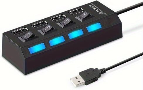 USB Hub, High Speed 7-Port Splitter with Individual LED Light Switches, Black, for PC and Laptop (Black-4in1) in Kuwait