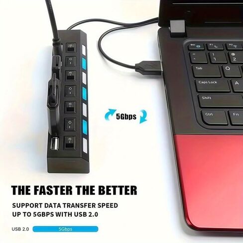 USB Hub, High Speed 7-Port Splitter with Individual LED Light Switches, Black, for PC and Laptop (Black-4in1) in Kuwait