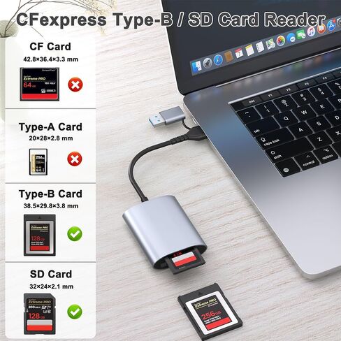 Professional CFexpress Type B and SD Dual-Slot Memory Card Reader with USB 3.2 Gen 2 (10Gbps) Transfer Speed, USB-C&USB-A 2-in-1 CFexpress Type B/SD Card Adapter in Kuwait