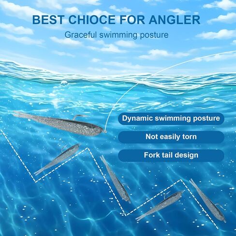 50Pcs Fishing Soft Lures Swimbaits Paddle Split Tail Lifelike Soft Bait for Bass Trout Crappie Walleye 2.76in/0.08oz in Kuwait