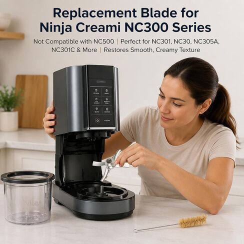 Replacement Paddle Blade Compatible with Ninja Creami NC300 Series Ice Cream Makers, Stainless Steel Blender Blade Replacement with Brush, Premium Ninja Ice Creami Accessories, Silver in Kuwait