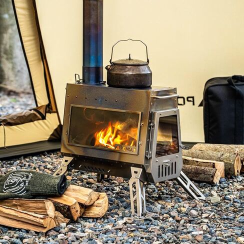 POMOLY Camping Wood Stove Tent Stove, Dagger Ti Titanium Wood Burning Stove with Chimney Pipe for Hiking, Cooking in Kuwait