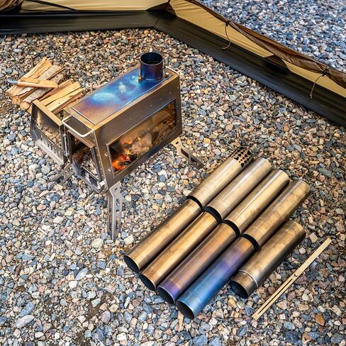 POMOLY Camping Wood Stove Tent Stove, Dagger Ti Titanium Wood Burning Stove with Chimney Pipe for Hiking, Cooking in Kuwait
