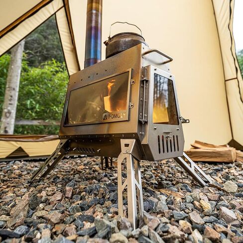 POMOLY Camping Wood Stove Tent Stove, Dagger Ti Titanium Wood Burning Stove with Chimney Pipe for Hiking, Cooking in Kuwait