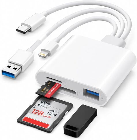 3-in-1 SD Card Reader for iPhone, iPad & Mac – Lightning, USB-C & USB-A Memory Card Adapter for SD/MicroSD, USB OTG, High-Speed Trail Camera & Portable Plug & Play in Kuwait