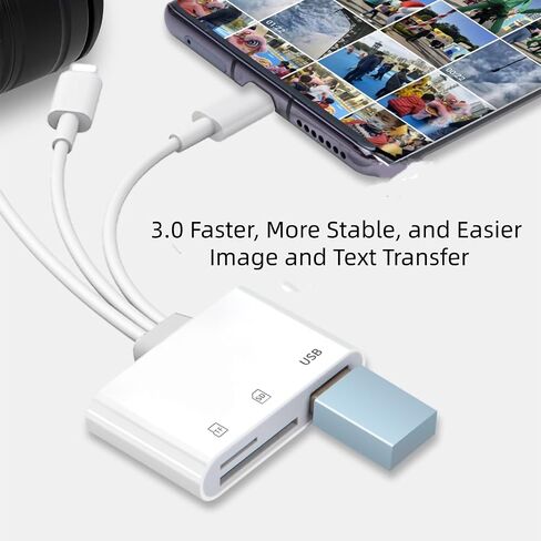 3-in-1 SD Card Reader for iPhone, iPad & Mac – Lightning, USB-C & USB-A Memory Card Adapter for SD/MicroSD, USB OTG, High-Speed Trail Camera & Portable Plug & Play in Kuwait