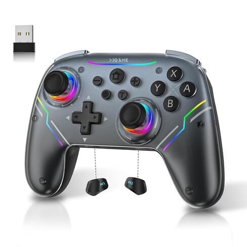 EJGAME Wireless Controller Compatible with Switch/Switch 2/PC/Steam Deck, Hall Effect Joysticks & Triggers/Wake-up/Turbo/RGB Light/Programmable/Dual Vibration,USB Bluetooth Adapter for PC (Black) in Kuwait