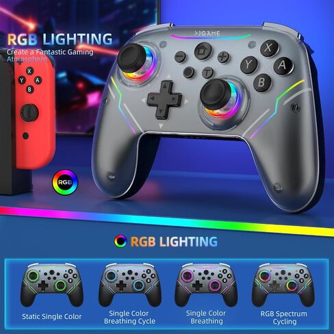 EJGAME Wireless Controller Compatible with Switch/Switch 2/PC/Steam Deck, Hall Effect Joysticks & Triggers/Wake-up/Turbo/RGB Light/Programmable/Dual Vibration,USB Bluetooth Adapter for PC (Black) in Kuwait