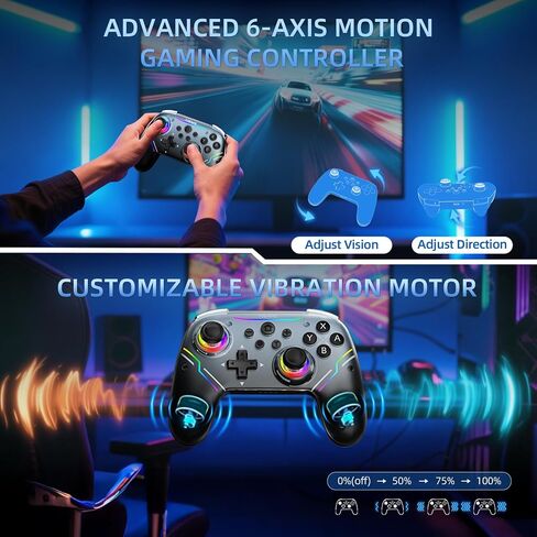 EJGAME Wireless Controller Compatible with Switch/Switch 2/PC/Steam Deck, Hall Effect Joysticks & Triggers/Wake-up/Turbo/RGB Light/Programmable/Dual Vibration,USB Bluetooth Adapter for PC (Black) in Kuwait