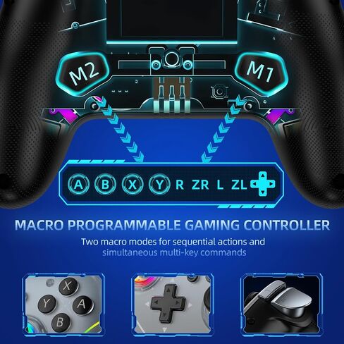 EJGAME Wireless Controller Compatible with Switch/Switch 2/PC/Steam Deck, Hall Effect Joysticks & Triggers/Wake-up/Turbo/RGB Light/Programmable/Dual Vibration,USB Bluetooth Adapter for PC (Black) in Kuwait