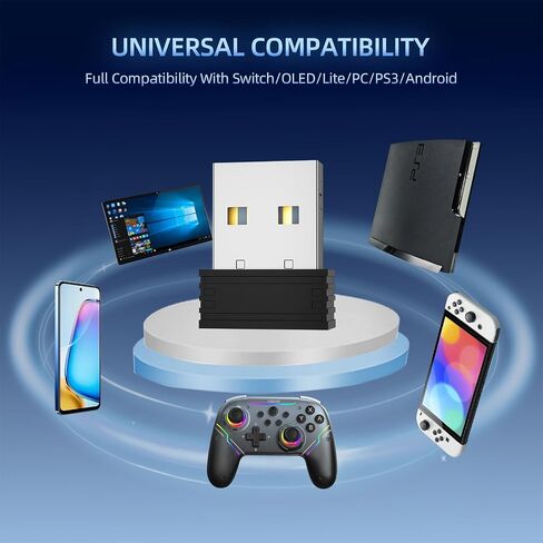 EJGAME Wireless Controller Compatible with Switch/Switch 2/PC/Steam Deck, Hall Effect Joysticks & Triggers/Wake-up/Turbo/RGB Light/Programmable/Dual Vibration,USB Bluetooth Adapter for PC (Black) in Kuwait