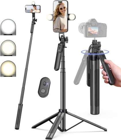 Vlogging Kit for iPhone/Android, 63"Auto Face Tracking Tripod for iPhone with Light, Wireless Microphones, Scrolling Remote Control for TikTok, Content Creator Kit for YouTube Starter in Kuwait